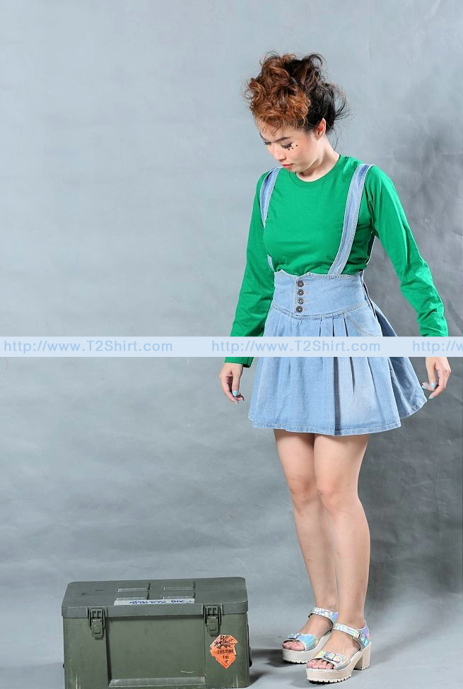 เสื้อยืด คอกลม แขนยาว สีเขียวใบไม้ Size 4XL