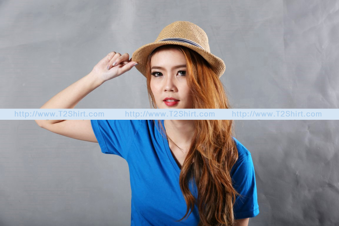 เสื้อยืด คอวี แขนสั้น สีฟ้าน้ำทะเล Size XL