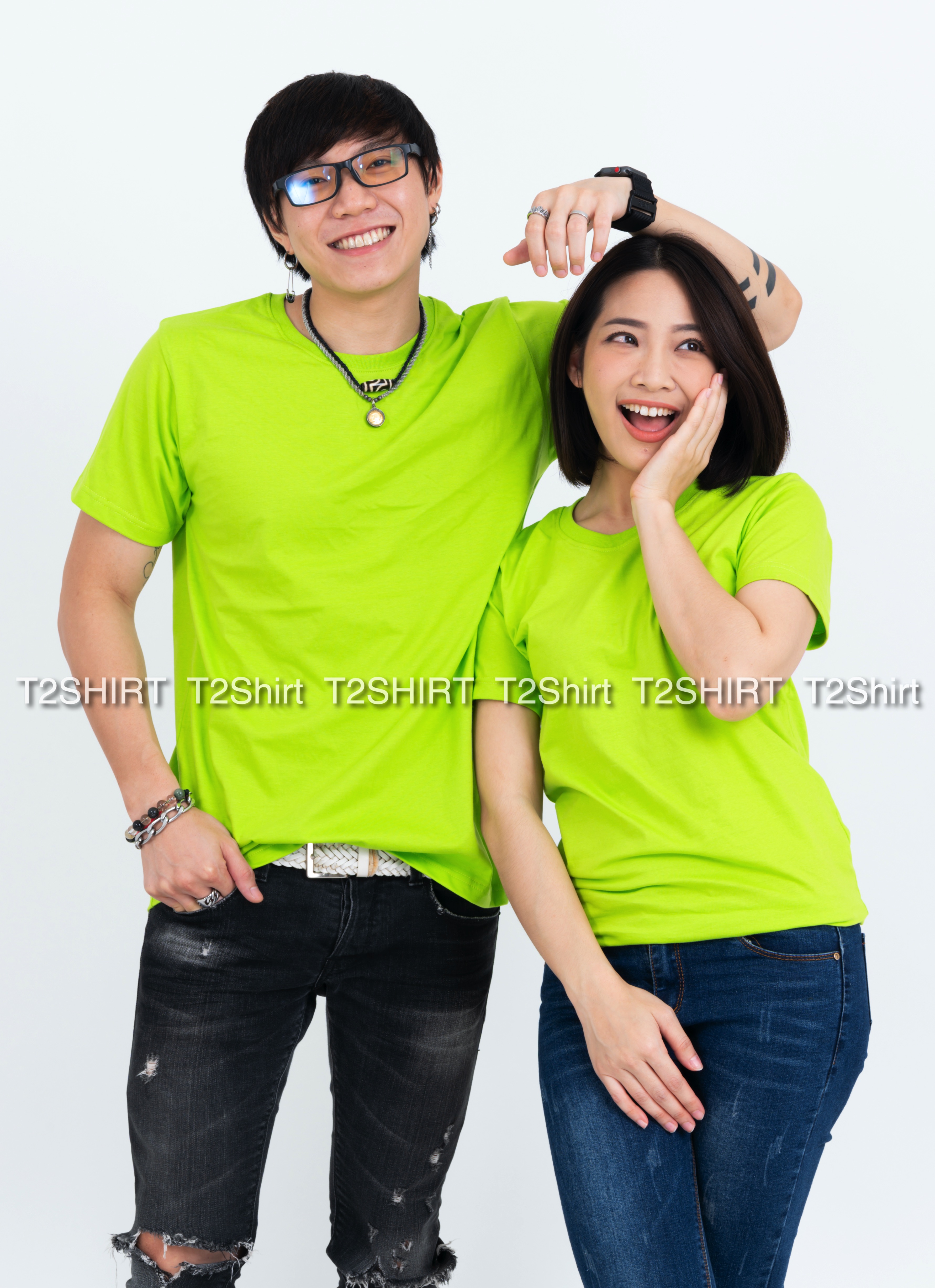 เสื้อยืด คอกลม แขนสั้น สีเขียวมะนาว Size 3XL