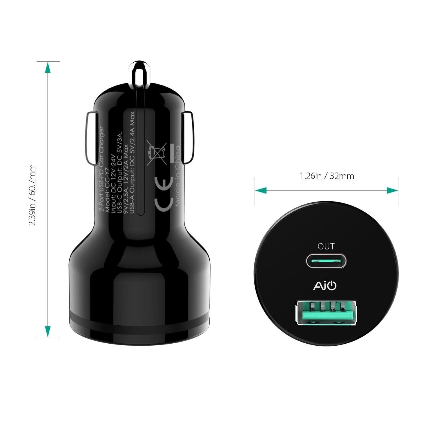 ที่ชาร์จในรถ Aukey Car Charger with PD 27W Power Delivery 2.0 + AiPower