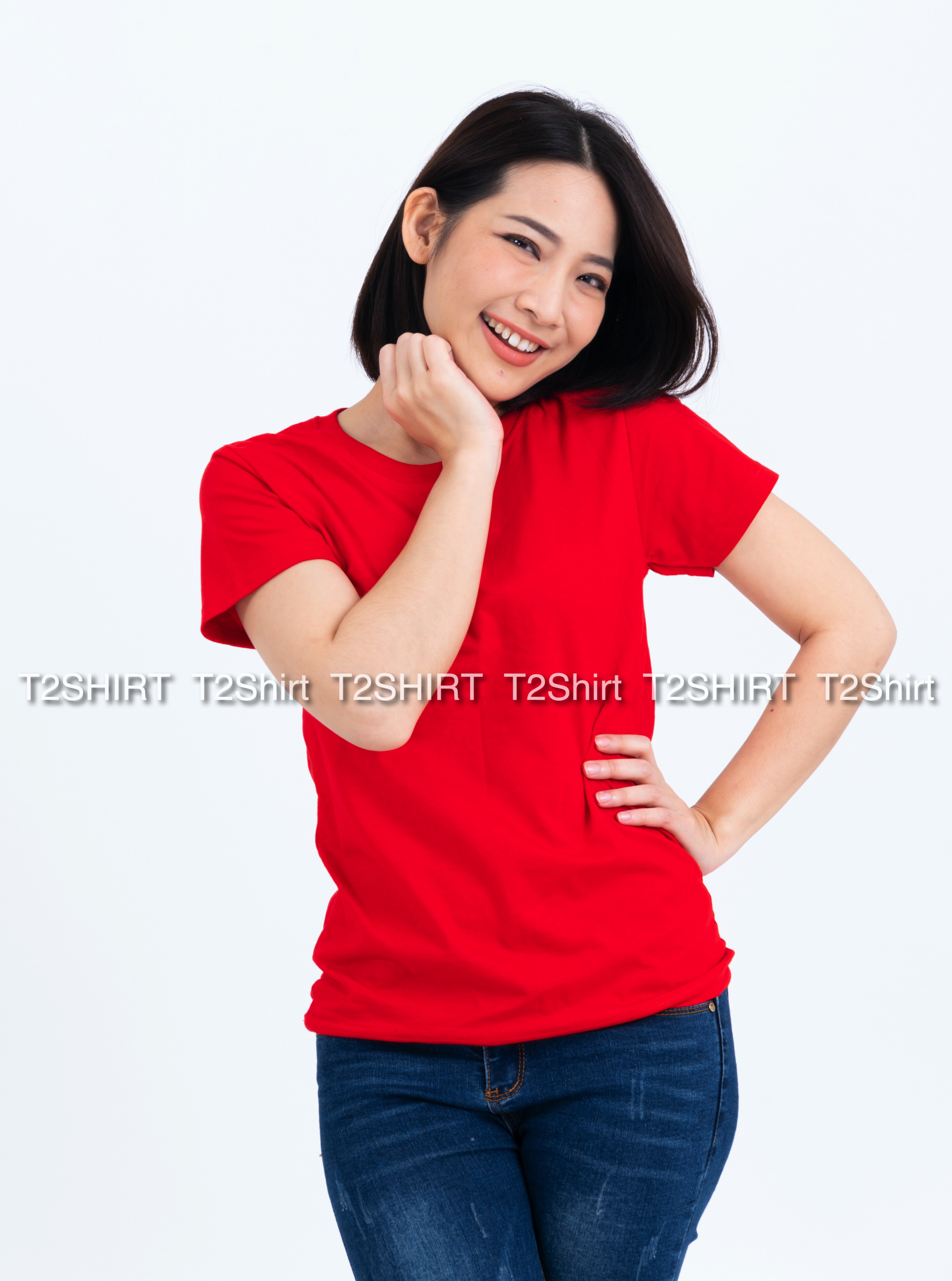 เสื้อยืด คอกลม แขนสั้น สีแดง Size S