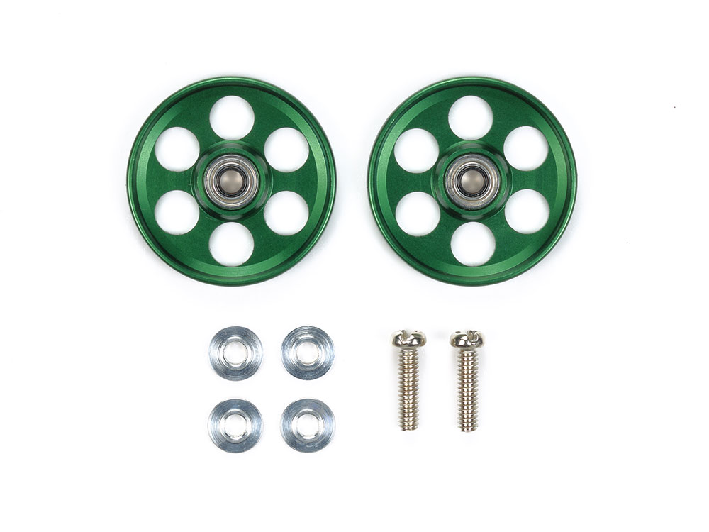 95607 TAMIYA Mini 4WD HG Lightweight 19mm Aluminum Ball-Race Rollers (Ringless/Green)