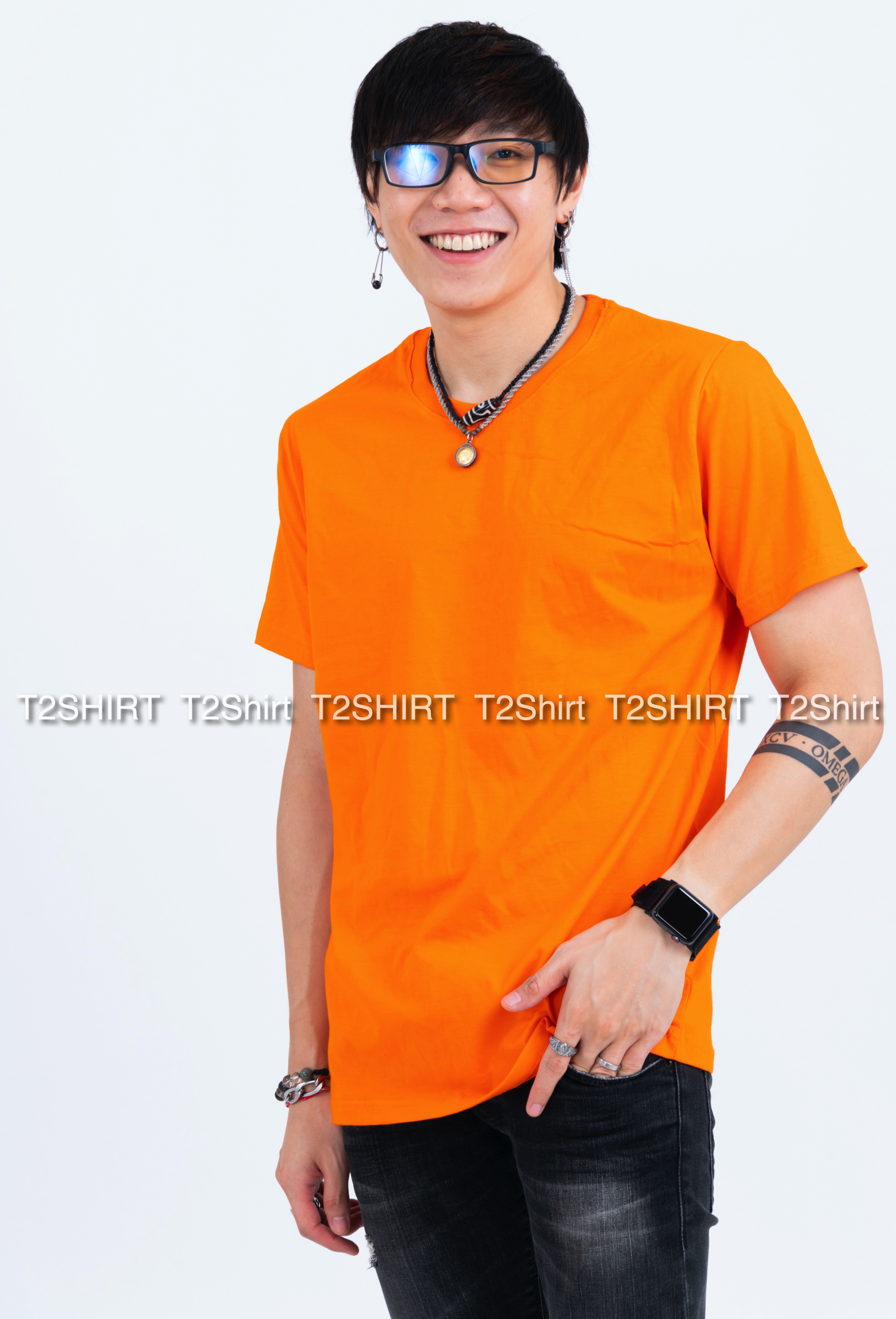 เสื้อยืด คอกลม แขนสั้น สีส้ม Size 3XL