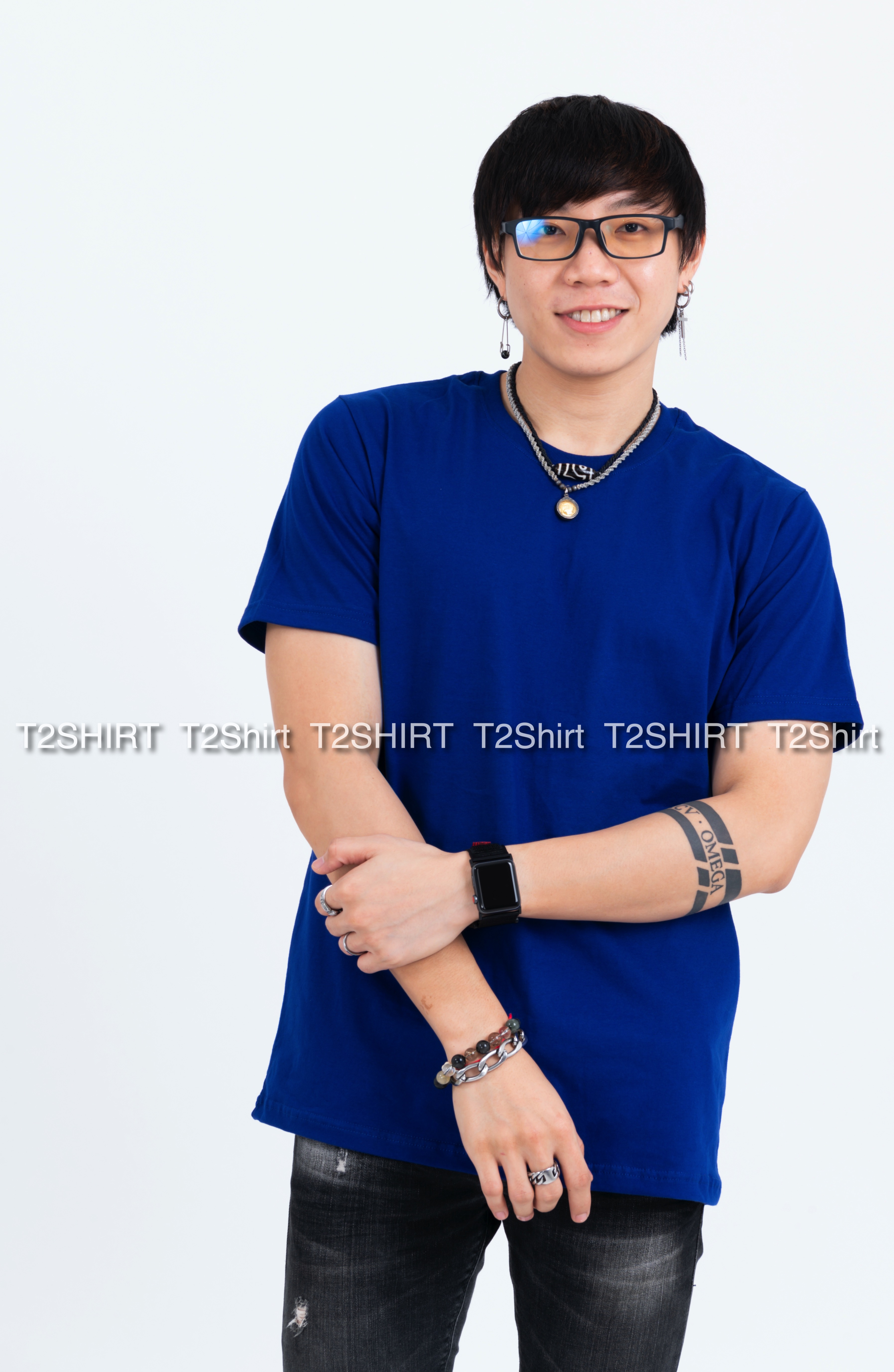 เสื้อยืด คอกลม แขนสั้น สีน้ำเงิน Size 4XL