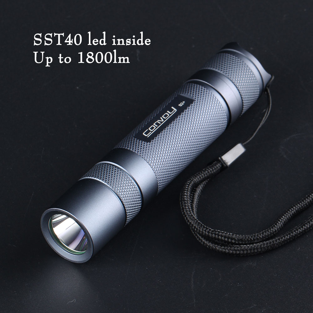 ไฟฉายพกพา ขนาดเล็กคุณภาพสูง Convoy S2+ Gray Luminus SST40 LED Up to 1800 LM