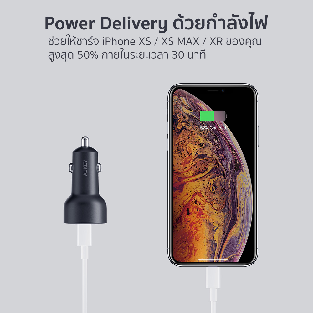 ที่ชาร์จในรถ Aukey USB-C Power Delivery 18W และ ช่อง Quick Charge 3.0 ที่ชาร์จในรถชาร์จเร็วทั้ง iPhone และ Android QC3.0