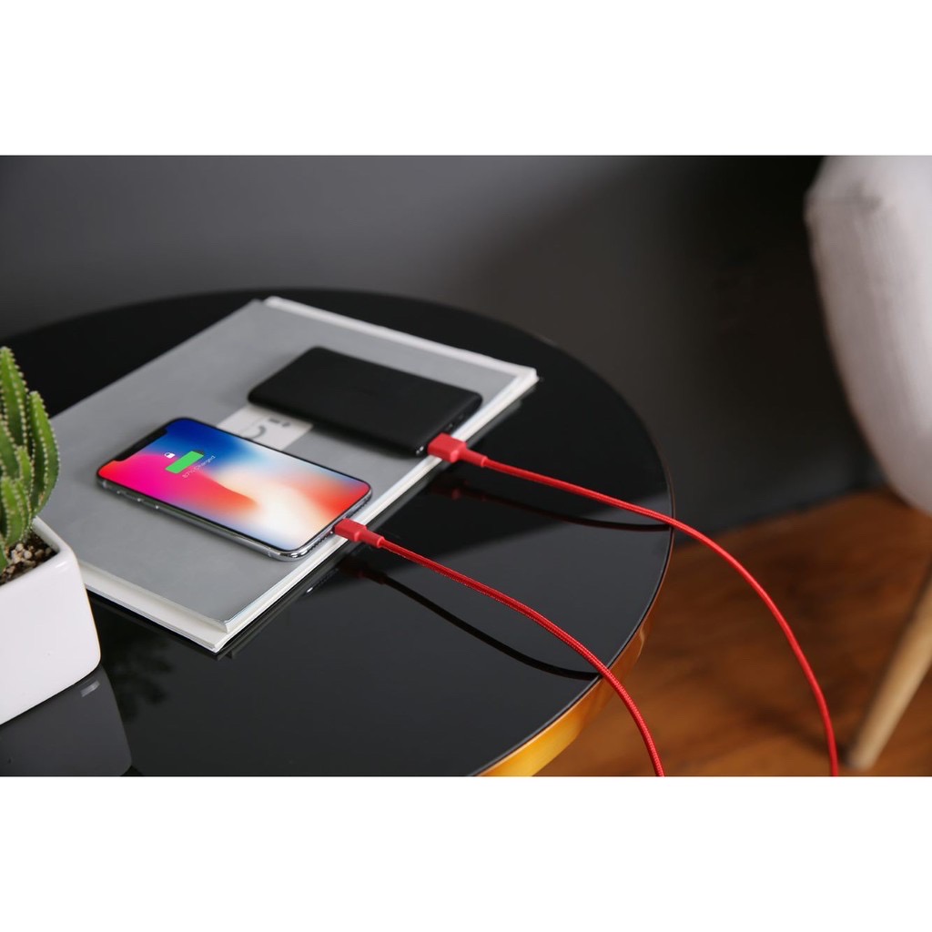 สายชาร์จไอโฟน Aukey MFI Certified สายชาร์จไนล่อนถัก Lightning cable for iPhone ความยาว 1.2 เมตร สีแดง (CB-BAL3)