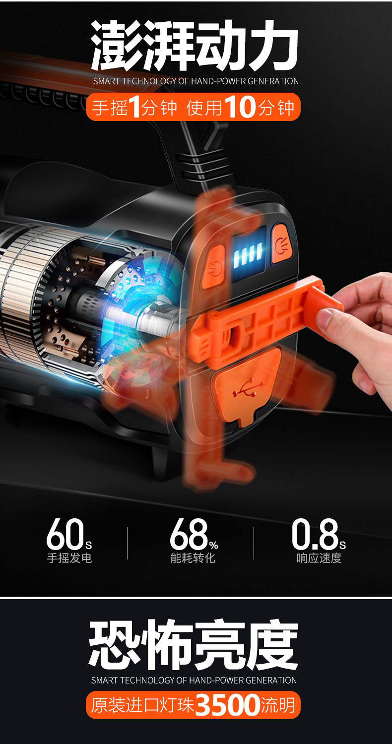 ไฟฉายสะพายแรงสูง พร้อมตัวปั่นไฟฟ้าในตัว Warsun 886B