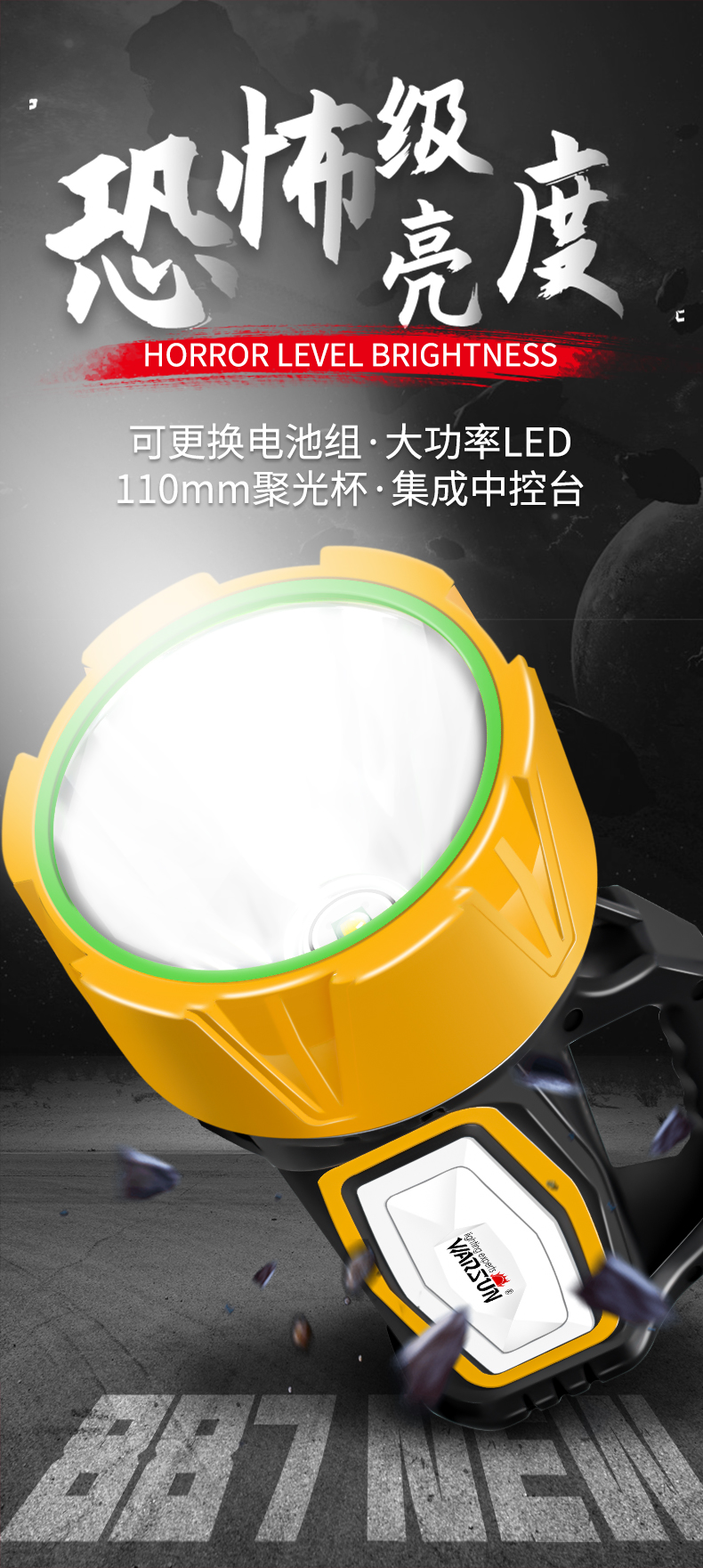 ไฟฉายสะพายแรงสูง ส่องไกล รุ่นมีชุดแบตเตอรี่ชาร์จได้ 2 ชุด H887