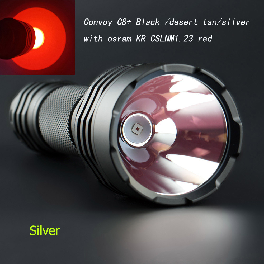 ไฟฉายแรงสูงแสงสีแดง Convoy C8+ KR CSLNM1.23 Red Light Silver Body