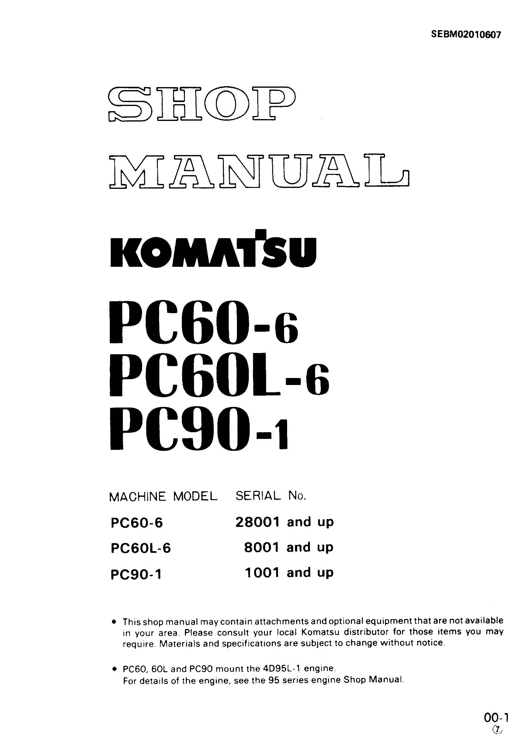 หนังสือ คู่มือซ่อม วงจรไฟฟ้า วงจรไฮดรอลิก จักรกลหนัก PC60-6 ,PC60L-6 ,PC90-1 (ทั้งคัน) EN