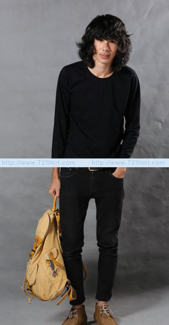 เสื้อยืด คอกลม แขนยาว สีดำ Size XL