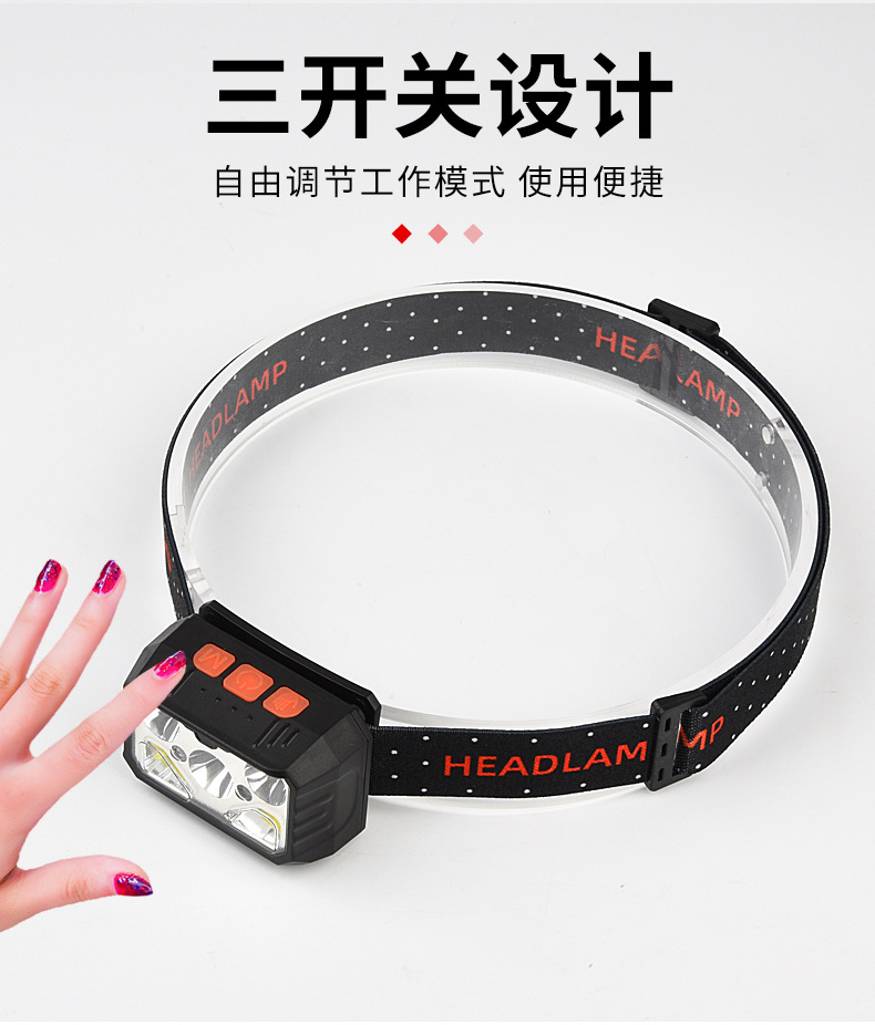 ไฟฉายคาดศีรษะ แบบกระทัดรัด 5 หลอด XPE และ COB พร้อมเซนเซอร์เปิด ปิด Strong Wolf TD 12703