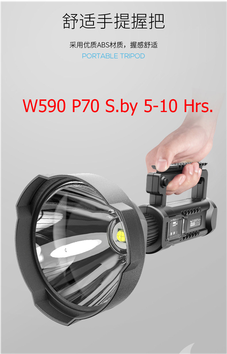 ไฟฉายสะพายแรงสูง แบบส่องไกล หลอด P70 Smiling Shark W-590 Stanby 5-10 Hr.