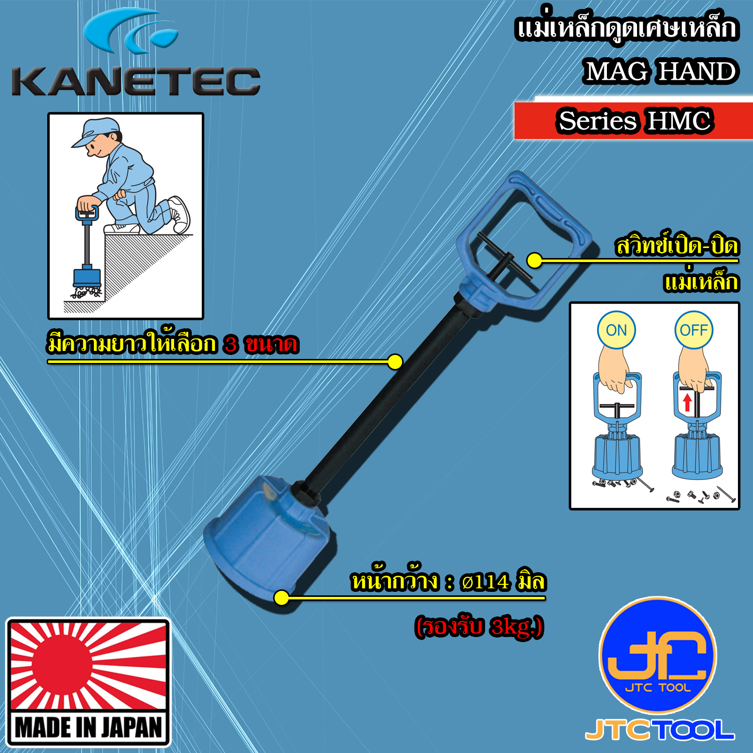 KANETEC แม่เหล็กดูดเศษเหล็ก รุ่น HMC - MAG Hand Model HMC