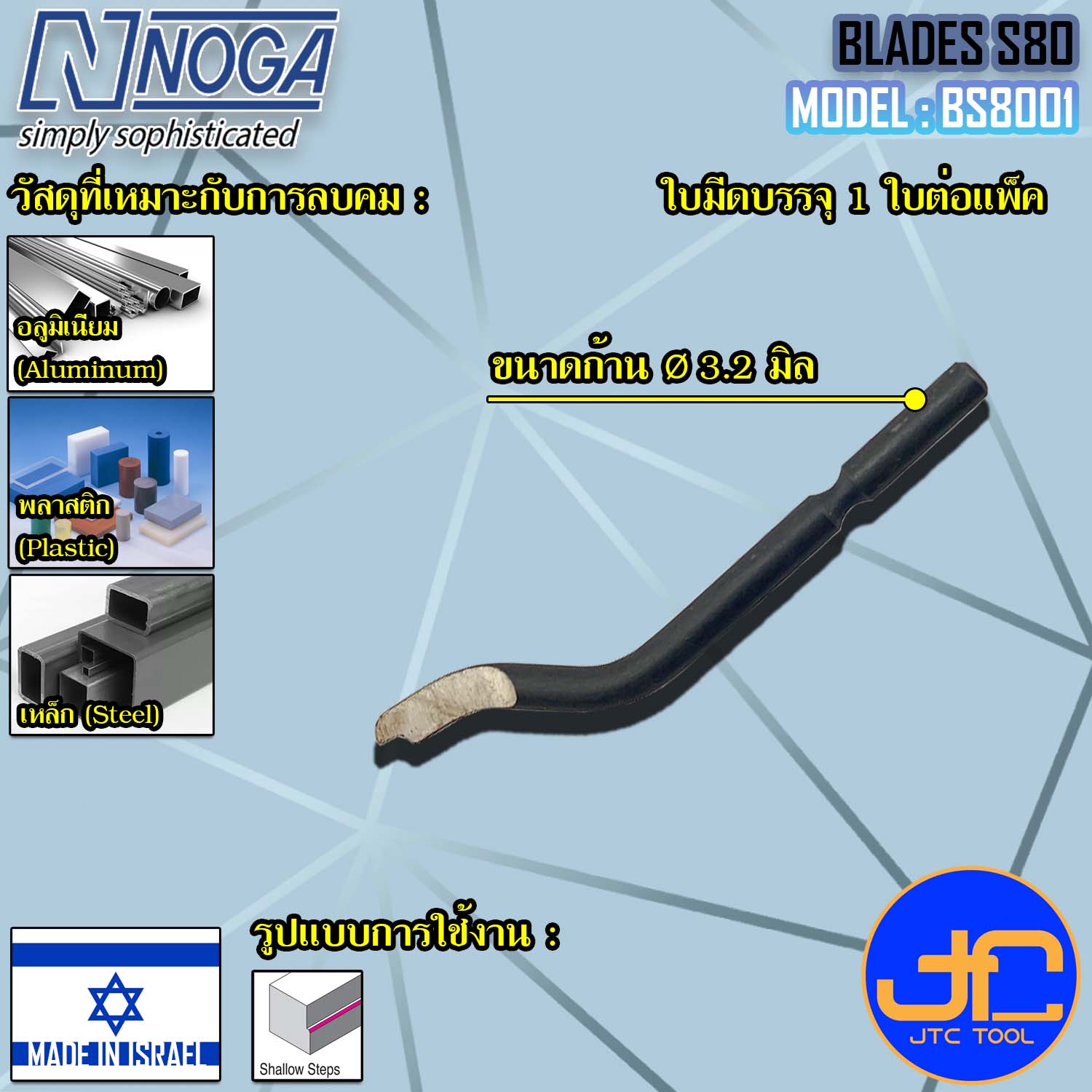 Noga เฉพาะใบมีดลบคม S80 รุ่น BS8001 - Heavy Duty Dia.3.2 mm. No.BS8001