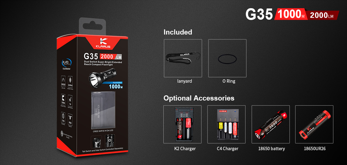 ไฟฉายพกพาคุณภาพสูง ส่องไกลขนาดใหญ่ Klarus G35