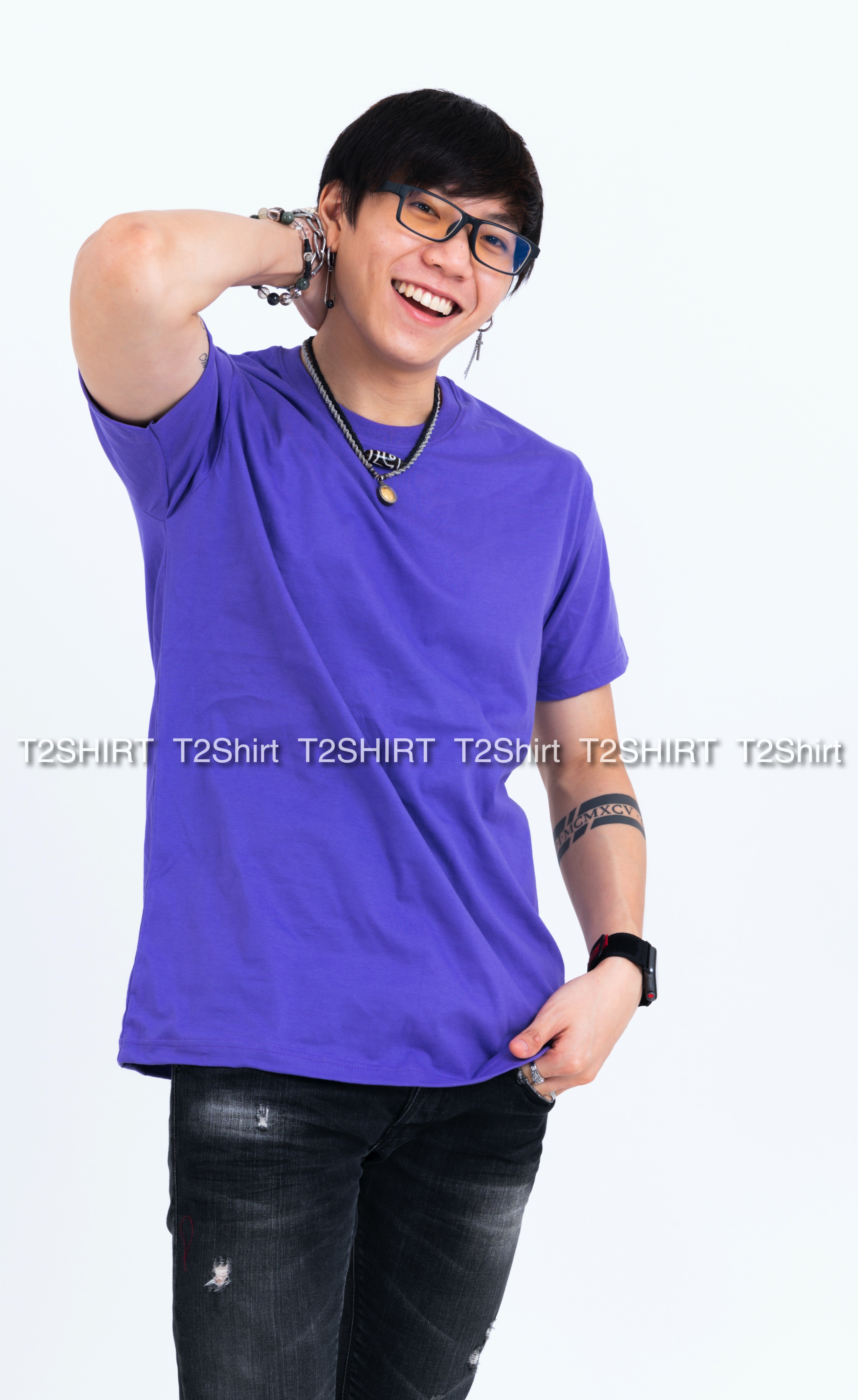 เสื้อยืด คอกลม แขนสั้น สีม่วงอ่อน Size 3XL