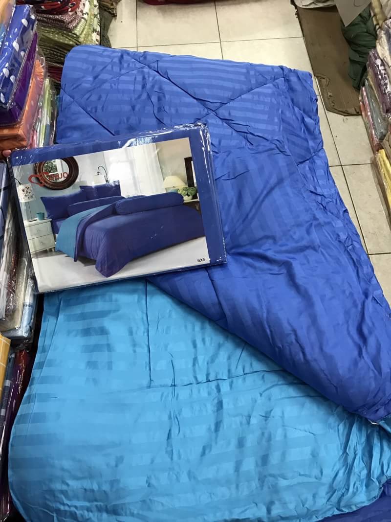 ชุดผ้าปูลายริ้ว ผ้าห่ม 7ฟุต ทูโทน สีสวย เกรดพรีเมี่ยม 4ดาว