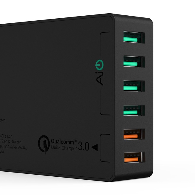 Adapter ที่ชาร์จ Aukey 6 Port USB Charging Station With Qualcomm QuickCharge 3.0(QC 3.0+QC 2.0)+แถมสาย Aukey USB(pa-t11)