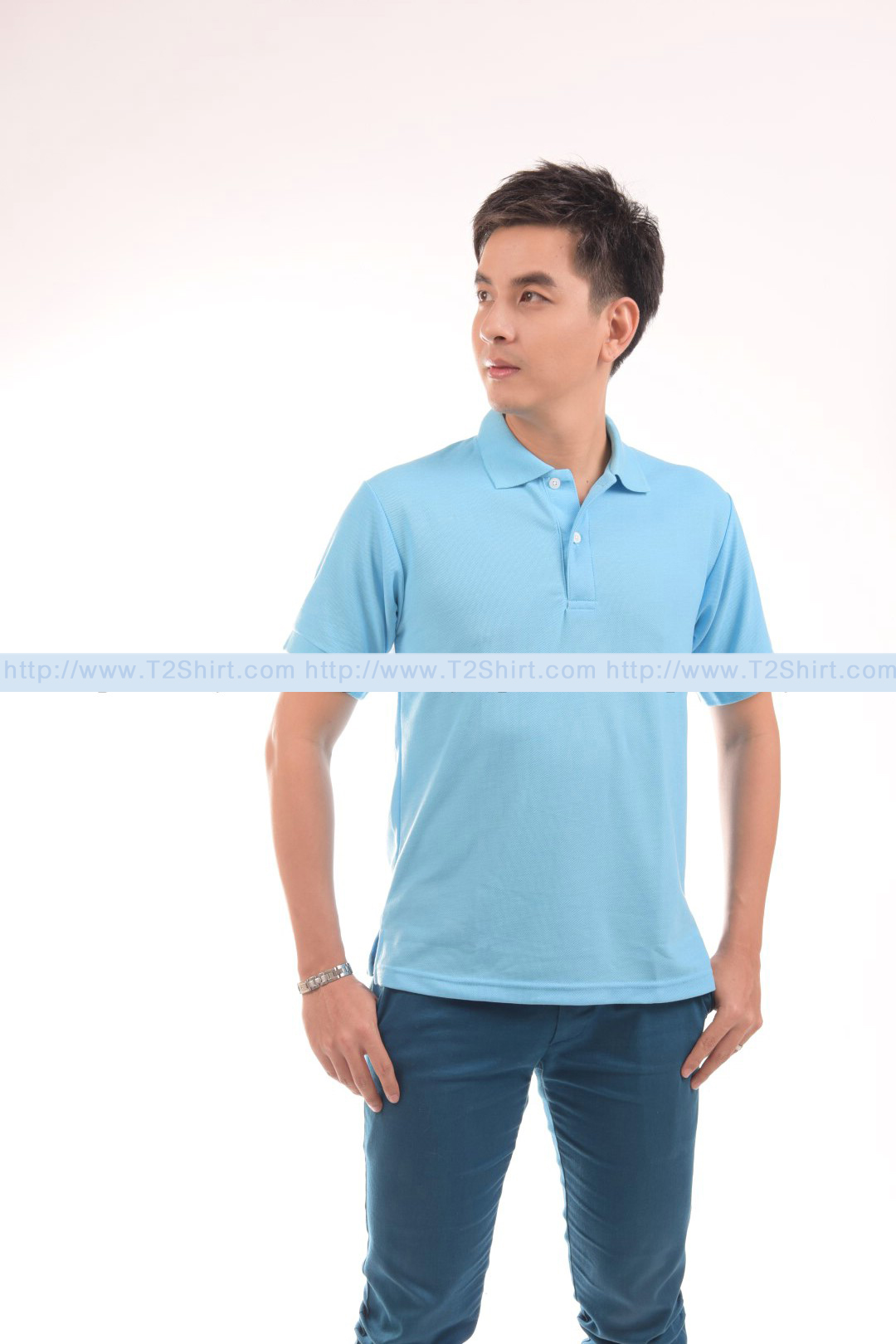 เสื้อโปโล TK แขนสั้น ทรงตรง สีฟ้าอ่อน Size L