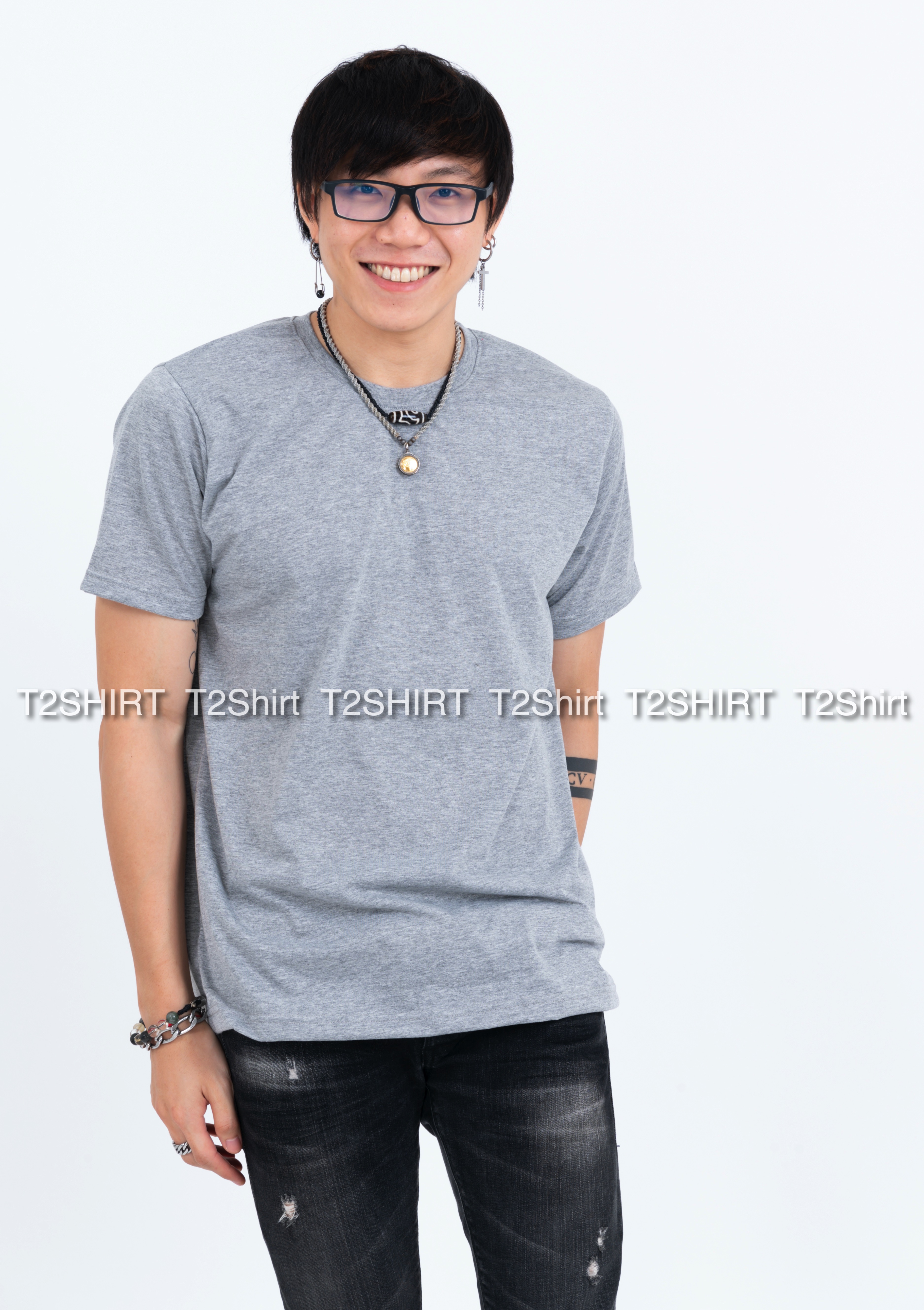 เสื้อยืด คอกลม แขนสั้น สีเทาท็อปดาย Size XL