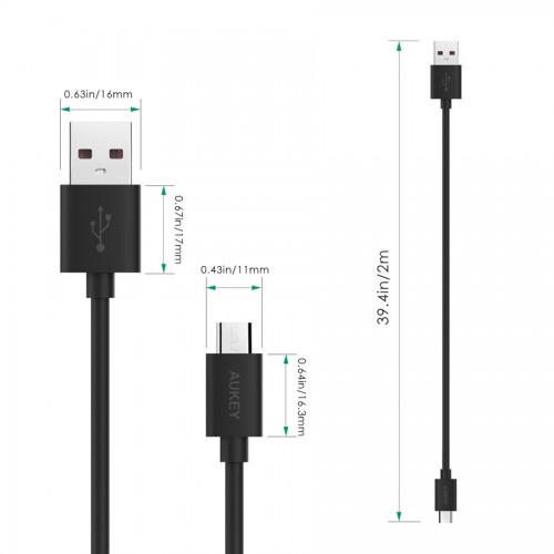 สายชาร์จ/ซิงค์ Aukey 6.6 ft. Micro USB 2.0 Data Sync Charge Cable ยาว 2 เมตร (สีดำ) (CB- D9)