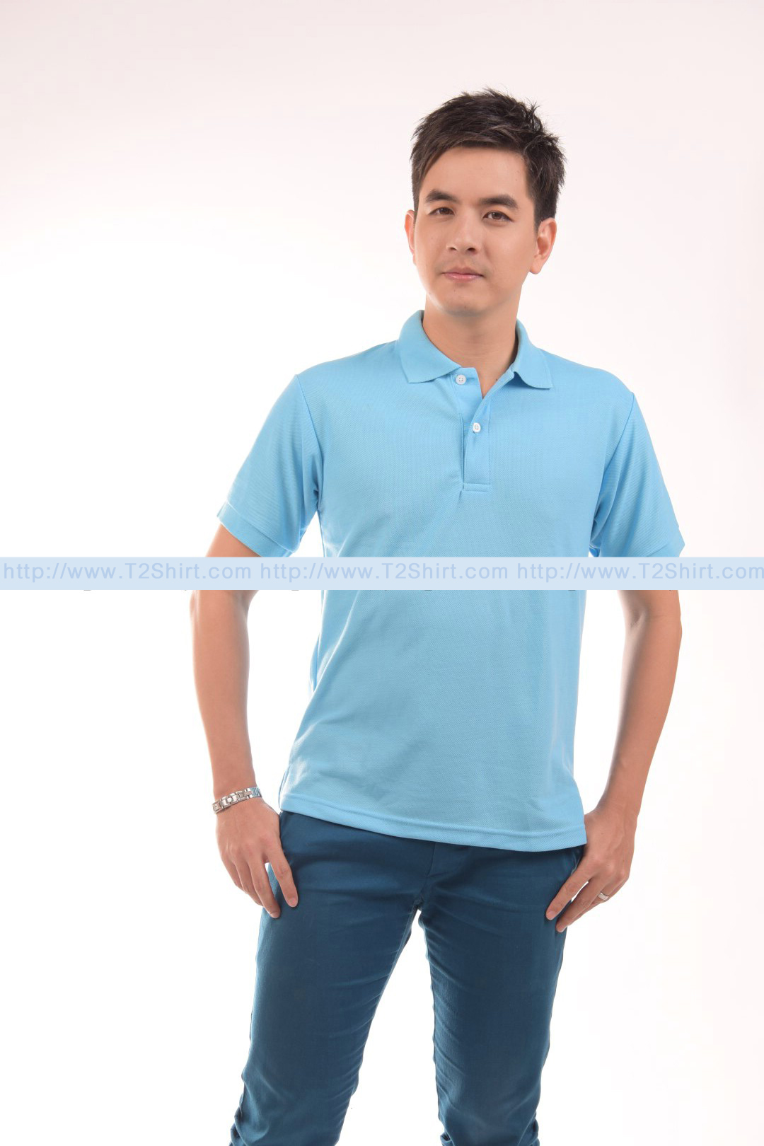 เสื้อโปโล TK แขนสั้น ทรงตรง สีฟ้าอ่อน Size 4XL