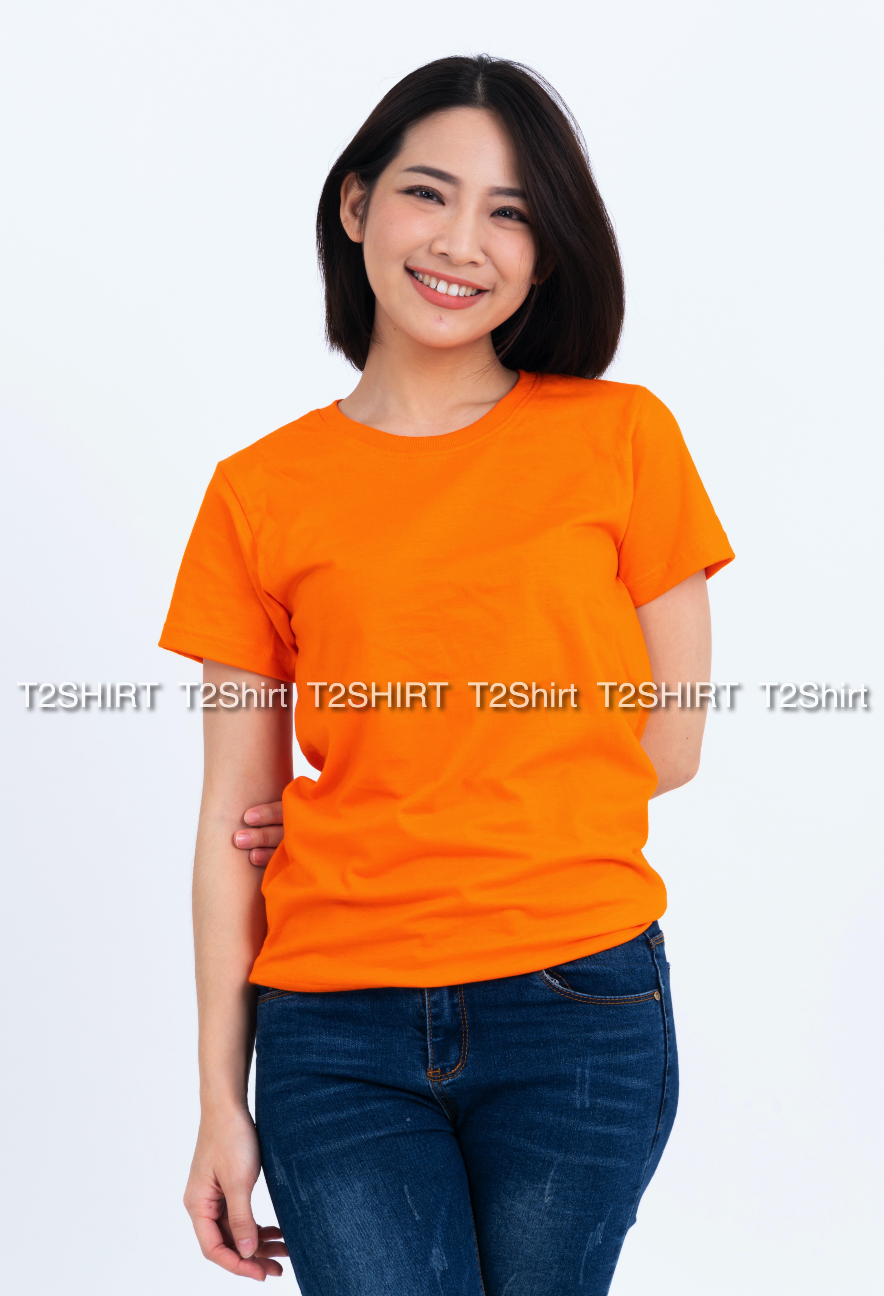 เสื้อยืด คอกลม แขนสั้น สีส้ม Size S