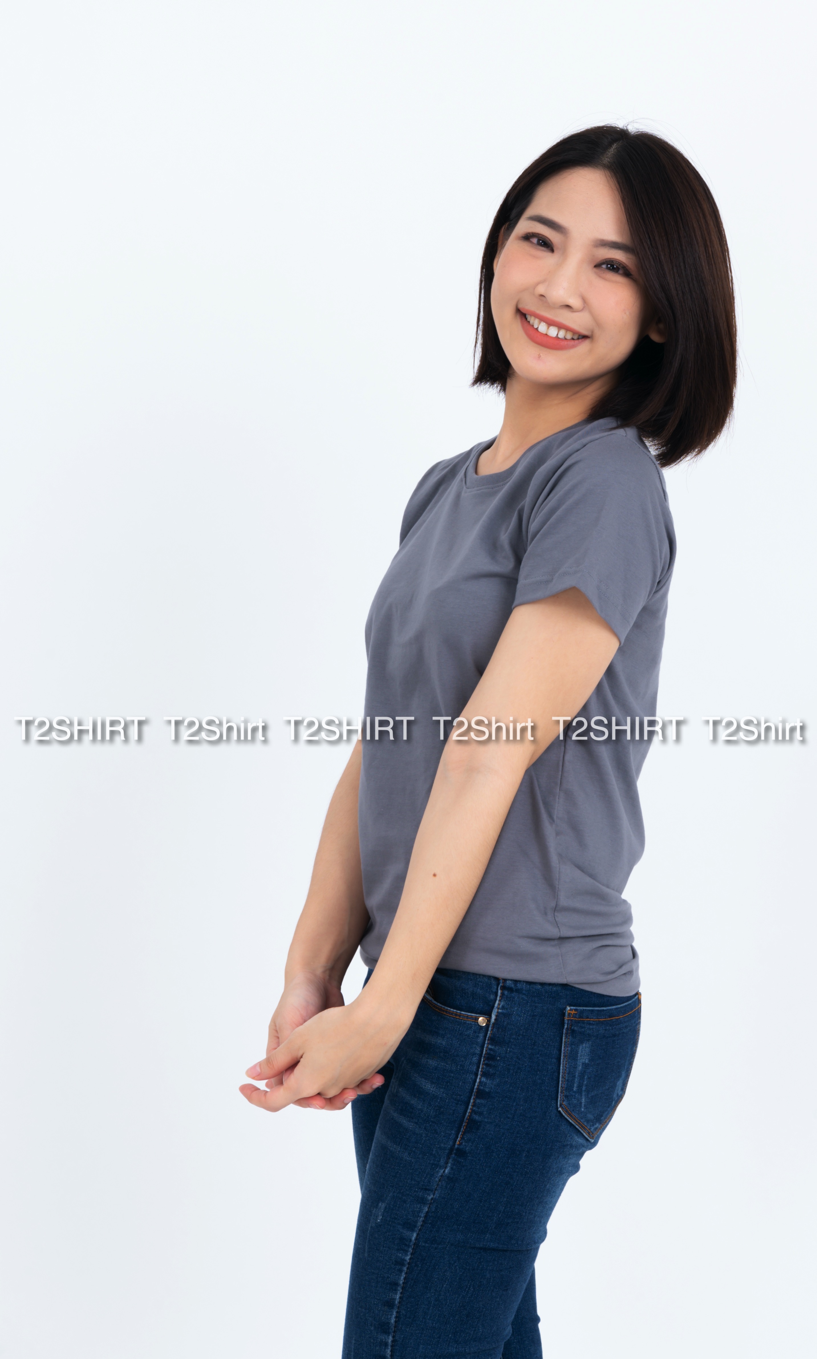 เสื้อยืด คอกลม แขนสั้น สีเทาอ่อน Size 3XL