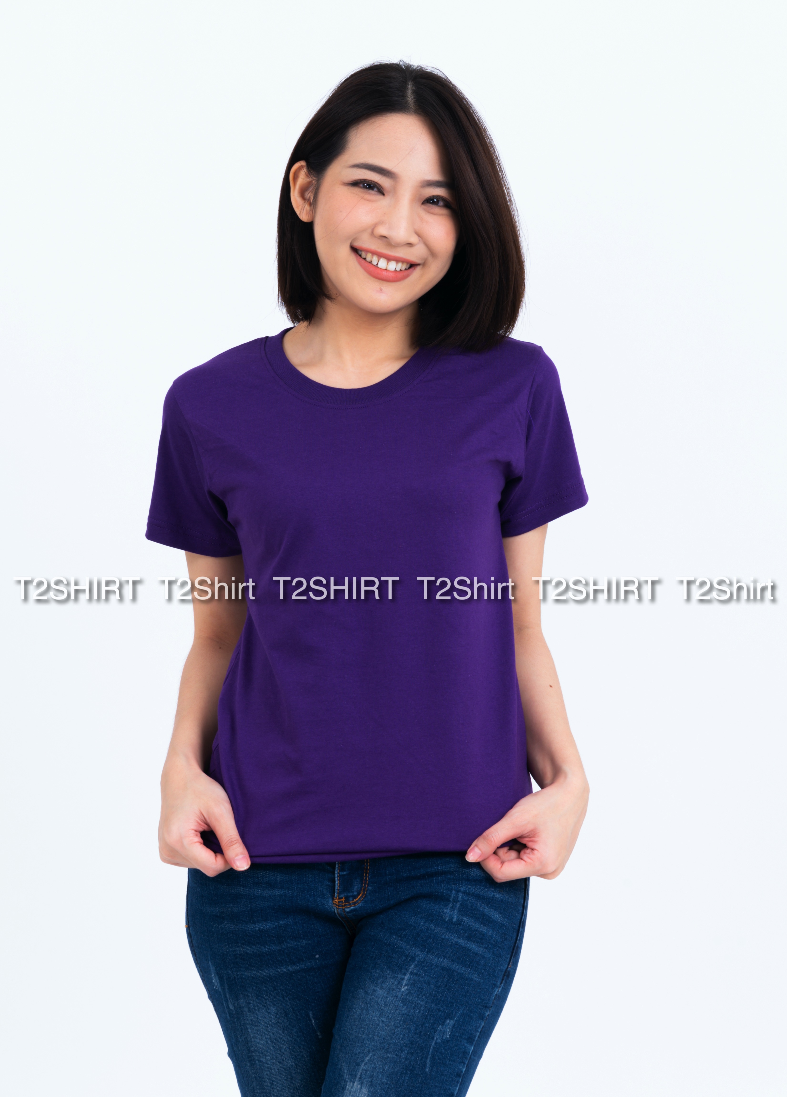 เสื้อยืด คอกลม แขนสั้น สีม่วงเข้ม Size 4XL