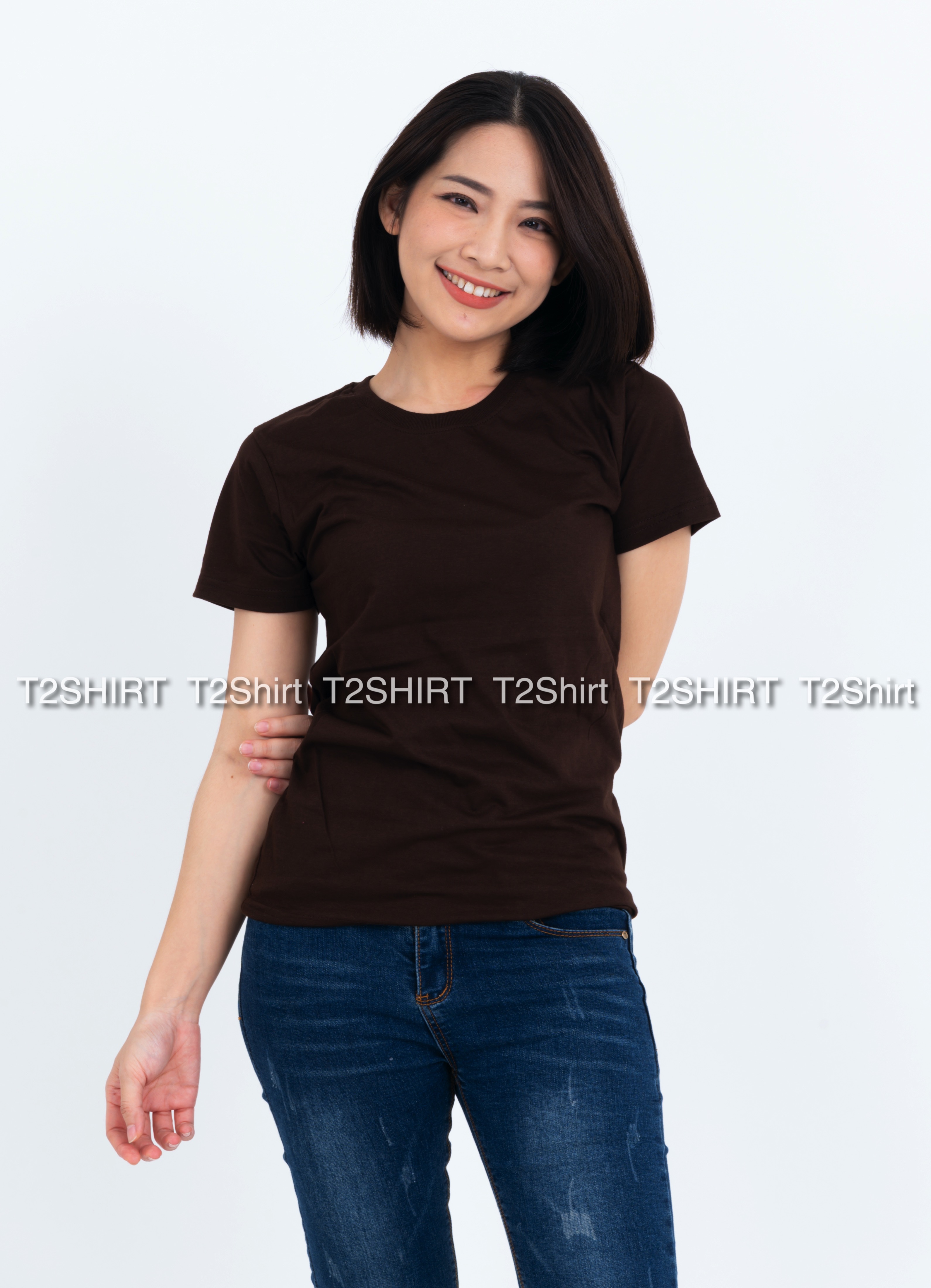 เสื้อยืด คอกลม แขนสั้น สีน้ำตาล Size 4XL
