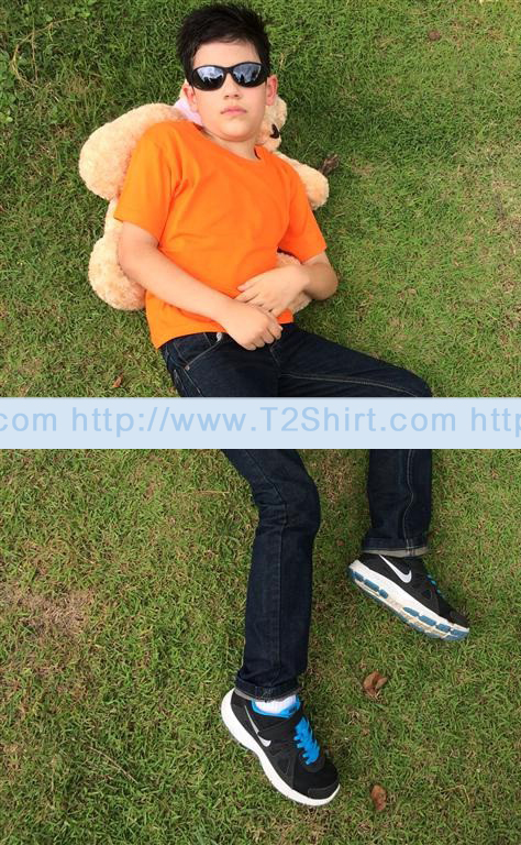 เสื้อยืดเด็ก คอกลม แขนสั้น สีส้ม Size M