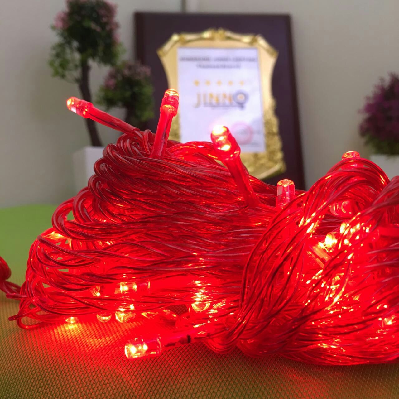 ไฟกระพริบ led ไฟหิ่งห้อย ไฟประดับ 50 led : สีแดง (สายสีแดง) / String light led 50 led: Red (Red cable)