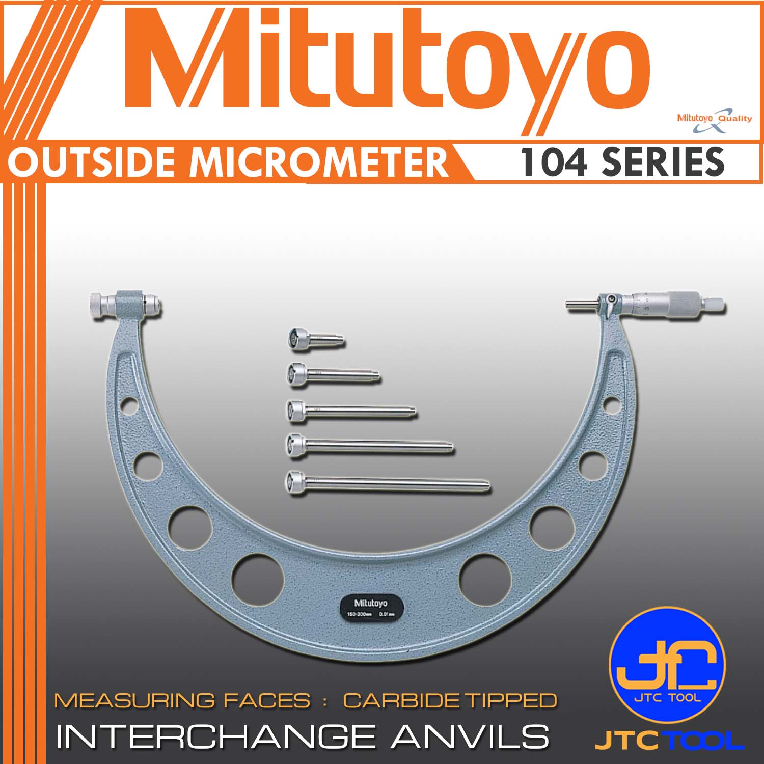 Mitutoyo ไมโครมิเตอร์วัดนอกแบบอนาล็อก เปลี่ยนระยะปากวัดได้ ขนาด รุ่น 104 - Outside Micrometers with Interchangeable Anvils Series 104