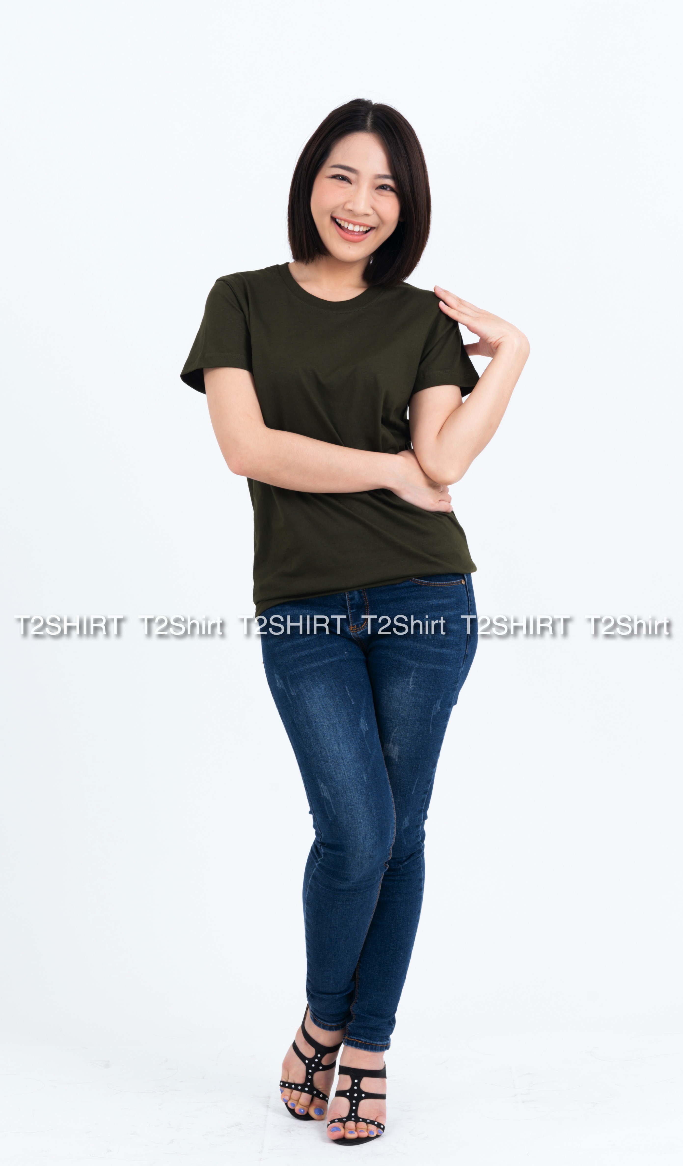 เสื้อยืด คอกลม แขนสั้น สีเขียวขี้ม้า Size 4XL