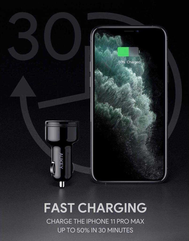 ที่ชาร์จในรถ Aukey PowerAuto 36W Power Delivery Car Charger ชาร์จเร็ว QC 3.0 2 ช่อง ชาร์จเร็ว Power Delivery 1 ช่อง รุ่น CC-Y16