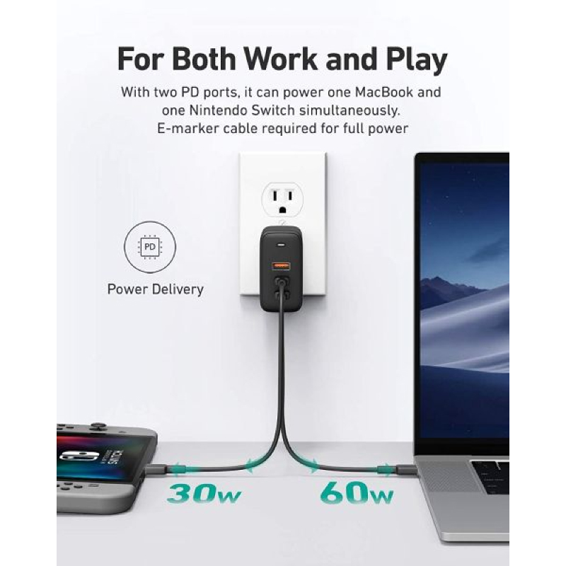 Adapter หัวชาร์จ Aukey PA-B6S Omnia 90W 3-Port Charger