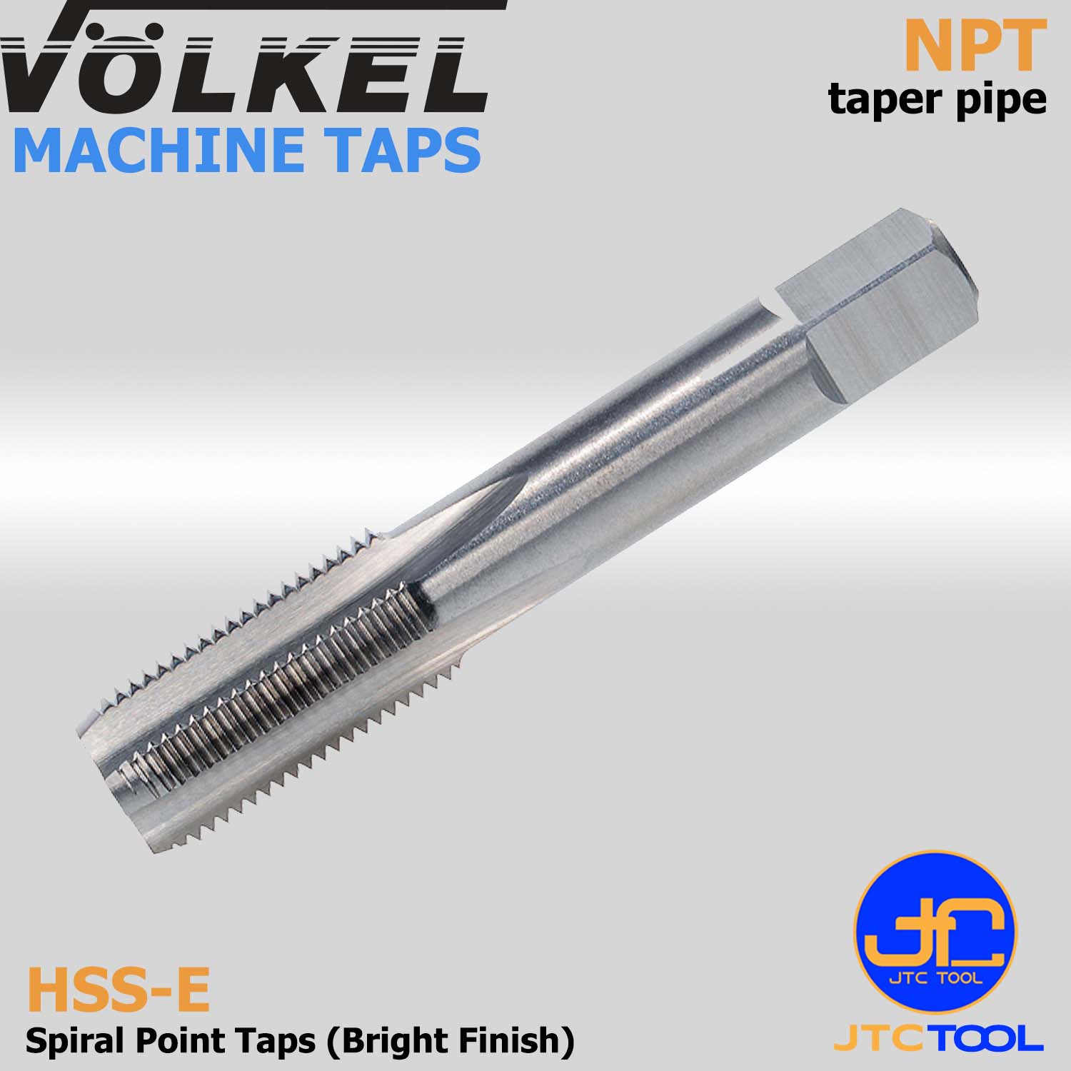 ดอกต๊าปเครื่องร่องตรงไฮสปีดโคบอลสีขาวหน่วยนิ้ว(NPT) - HSS-E Machine Taps Spiral Point Bright Finish Taper Pipe Thread (NPT) [Brand: Volkel]