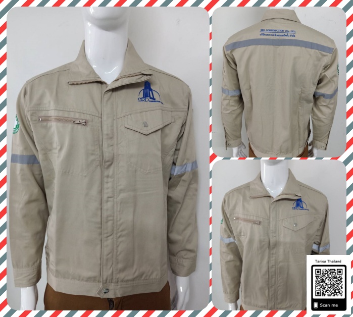 Jacket Casual เสื้อแจ็คเก็ตสีกากี เสื้อเซฟตี้ เทปสะท้อนแสง แจ็คเก็ตแขนยาว แจ็คเก็ตเนื้อผ้าคอมทวิว พร้อมปักโลโก้