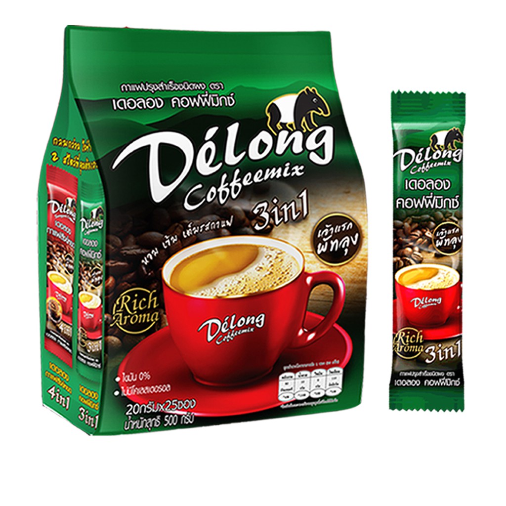 กาแฟเดอลองคอฟฟี่มิกซ์ 3 in 1 (25ซอง) (กาแฟออร์แกนนิค)