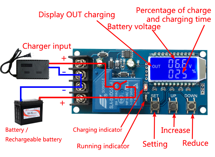 โมดูลควบคุมการชาร์จแบตเตอรี่ 10A Battery Charger Controller Protection Board DC 6-60V