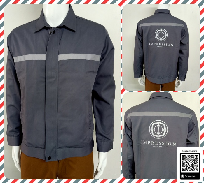 Jacket Casual เสื้อแจ็คเก็ตเซฟตี้ เทปสะท้อนแสง แจ็คเก็ตคลุมงาน แจ็คเก็ตเนื้อผ้าคอมทวิว สีเทา งานพร้อมส่ง ปักโลโก้ได้
