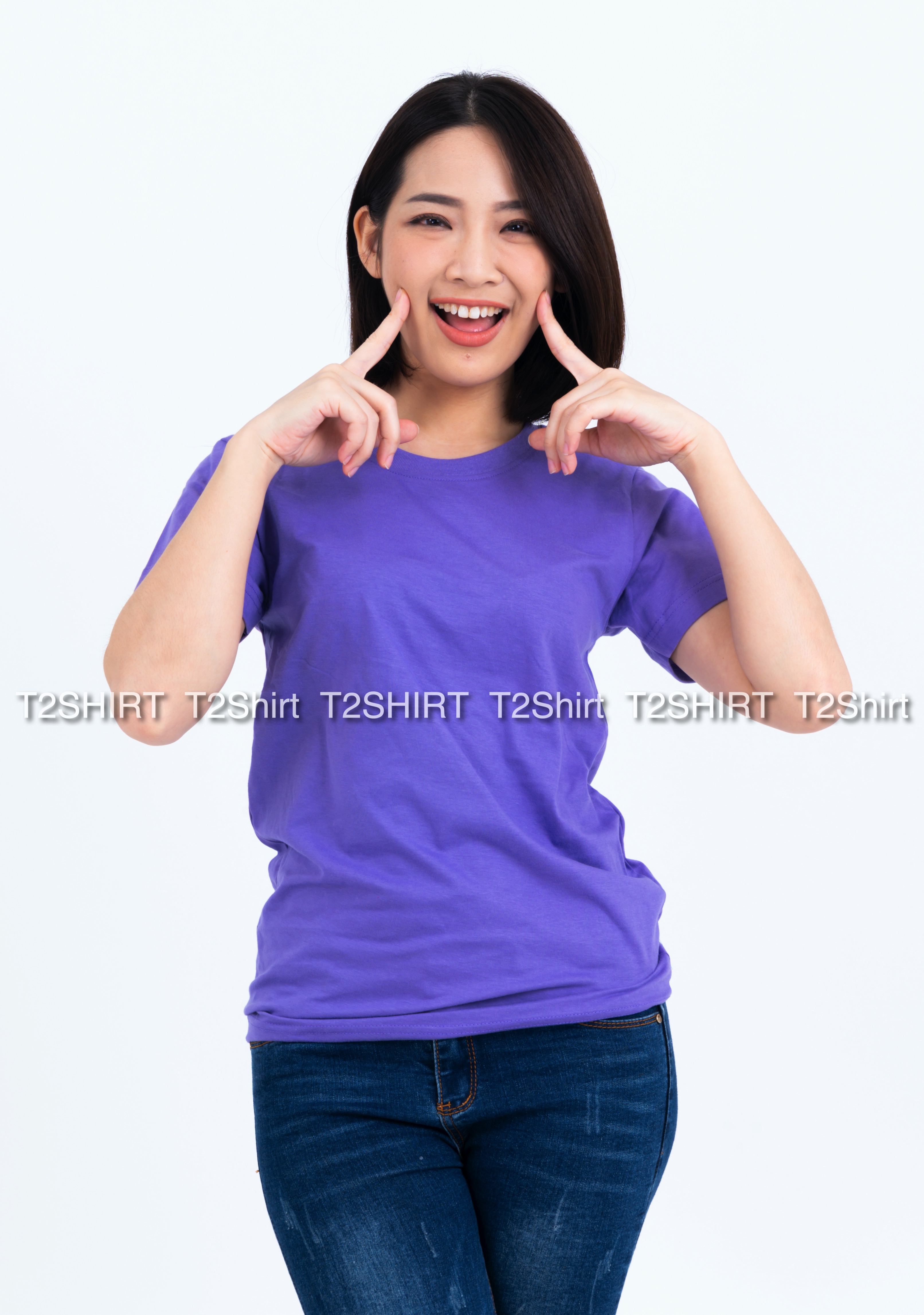 เสื้อยืด คอกลม แขนสั้น สีม่วงอ่อน Size 4XL