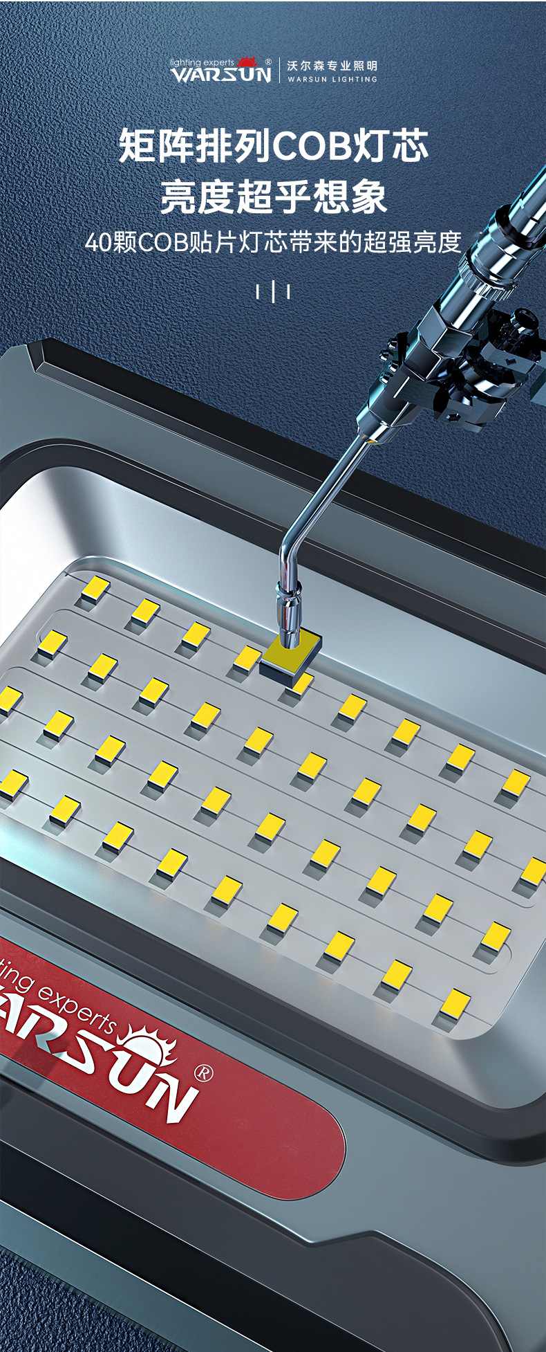 โคมไฟสนาม อเนกประสงค์แรงสูง สำหรับไซด์งานก่อสร้าง หลอด COB ขนาด 2000 LM Warsun