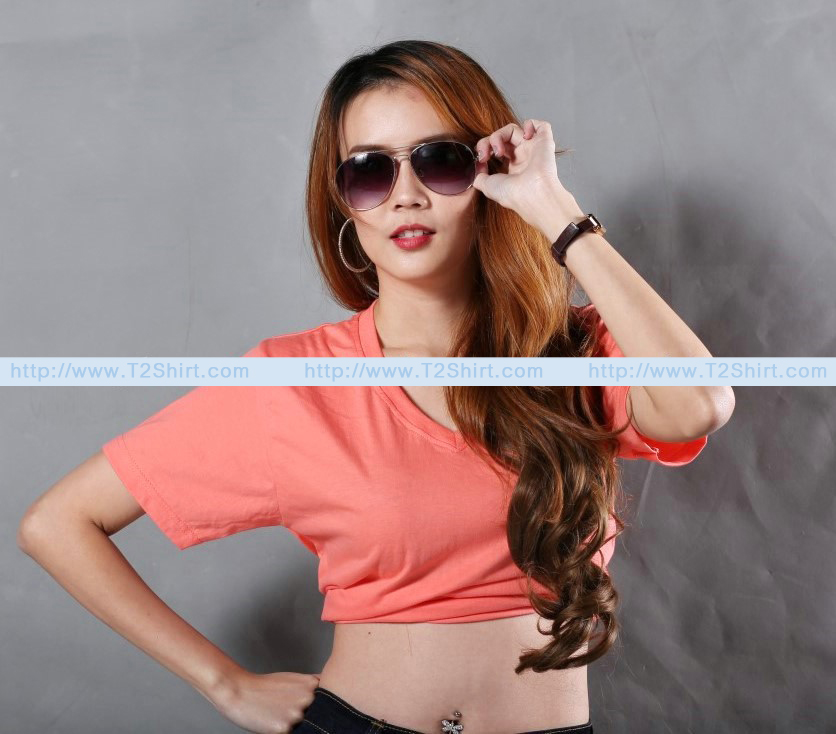 เสื้อยืด คอวี แขนสั้น สีโอลด์โรส Size 3XL