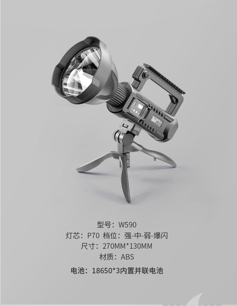 ไฟฉายสะพายแรงสูง แบบส่องไกล หลอด P70 Smiling Shark W-590 Stanby 5-10 Hr.