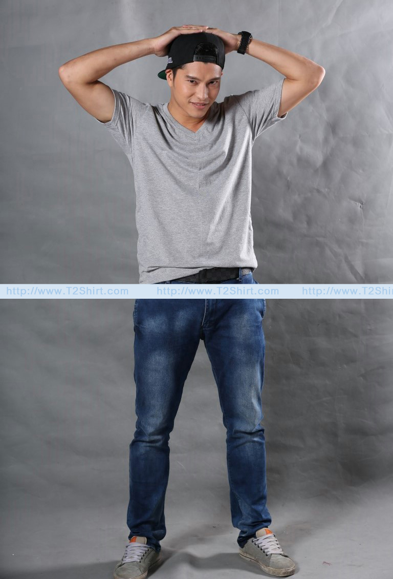 เสื้อยืด คอวี แขนสั้น สีเทาท็อปดาย Size 3XL