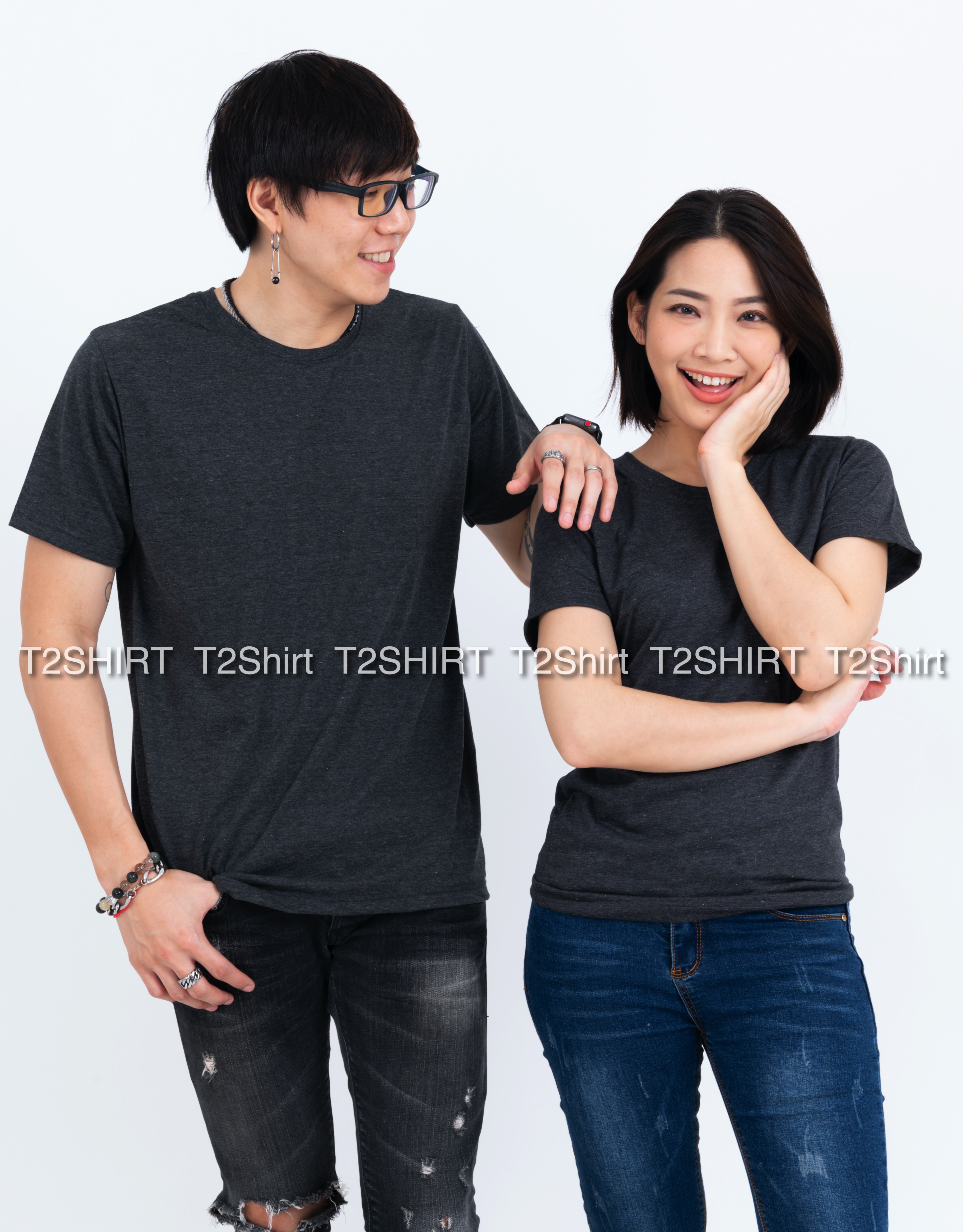 เสื้อยืด คอกลม แขนสั้น สีดำท็อปดาย Size XL