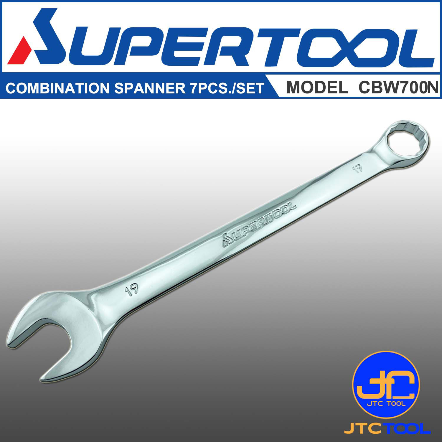 Supertool ชุดประแจปากตายข้างแหวน7ชิ้น ขนาด 8-19มิล รุ่น CBW700N - Combination Spanner 7 Pcs. Set Size 8-19mm. No.CBW700N